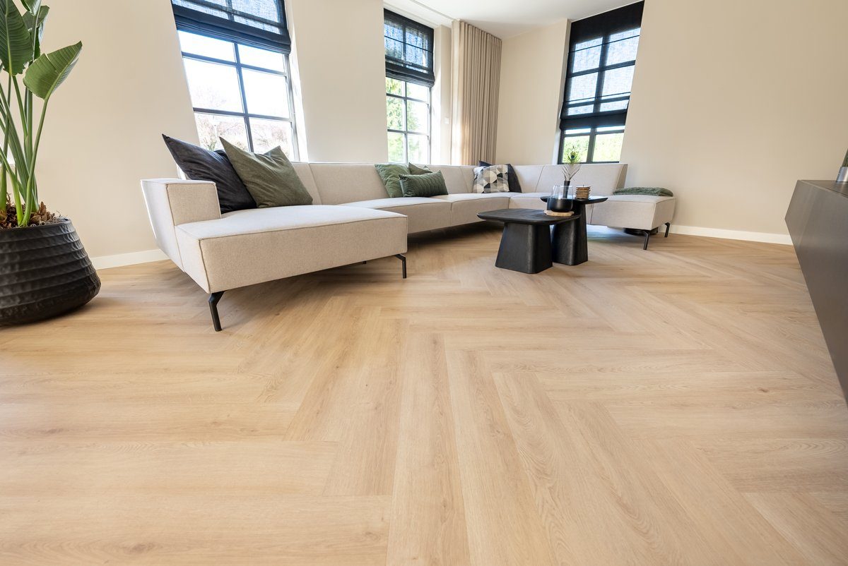Walvisgraat PVC in kleur Cetus Creme (interieur), foto van leverancier